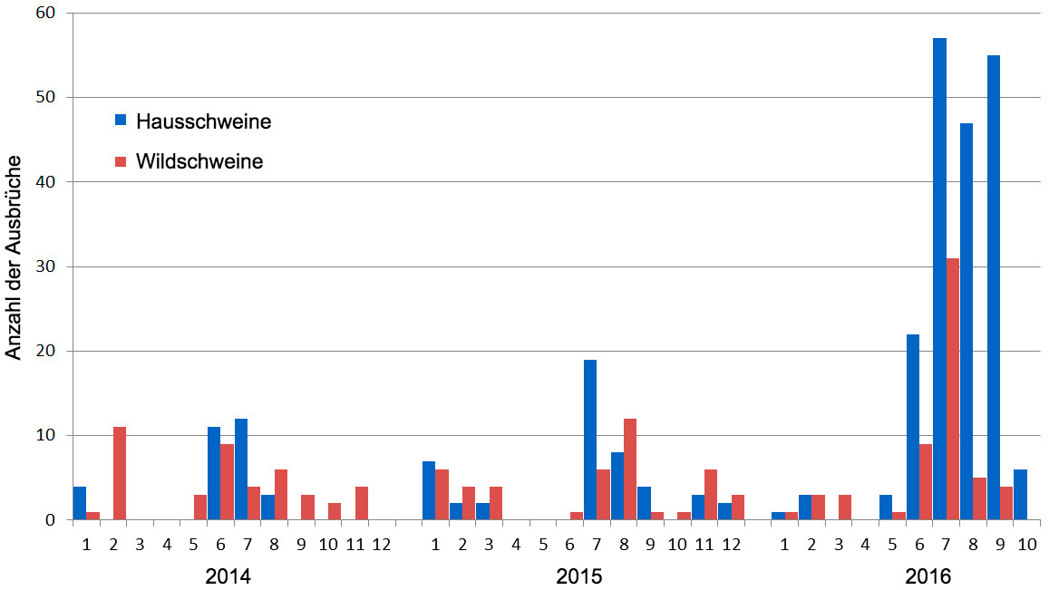 Anzahl der Ausbrüche zwischen 2014 und 2016
