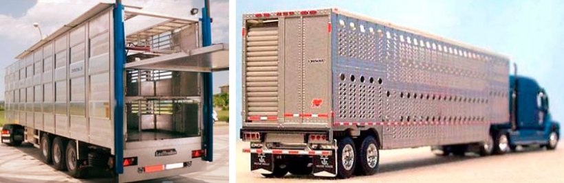 Bild 3: Schweinetransporter in Europa. Quelle: NEWNION und Bild 4: Schweinetransporter in Nordamerika. Quelle: Illinois Truck Enforcement Association
